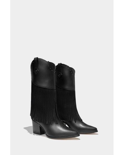 Dante Black Leather Fringe Boots Feelings