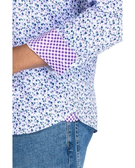 Con.struct Blue Slim Fit Ditsy Floral Recycled 4-Way Stretch Performance Long Sleeve Shirt for men