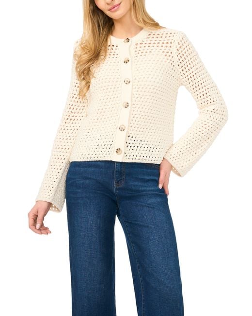 Halogen® Blue Open Stitch Button Front Cardigan