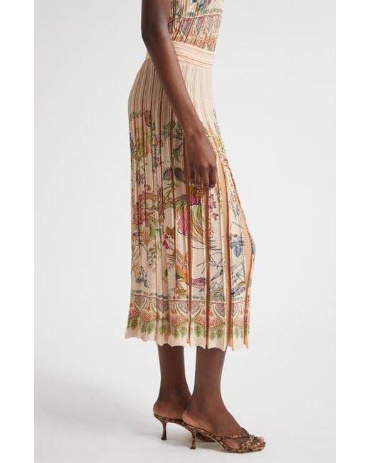 Etro Natural Pleated Floral Midi Sweater Skirt