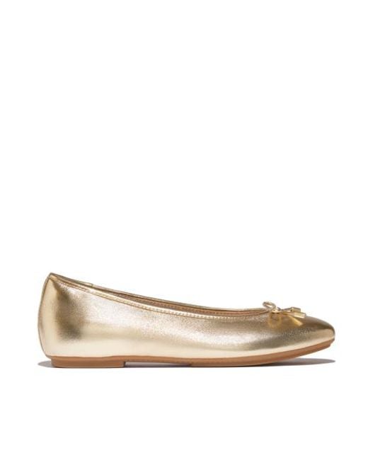 Fitflop Natural Delicato Bow Soft Metallic-Leather Ballet Flats