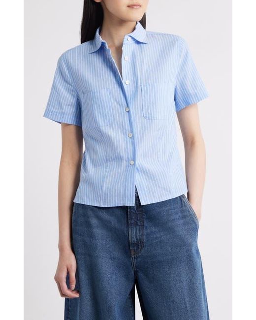 FRAME Blue The Seaside Short Sleeve Linen & Cotton Button-Up Shirt