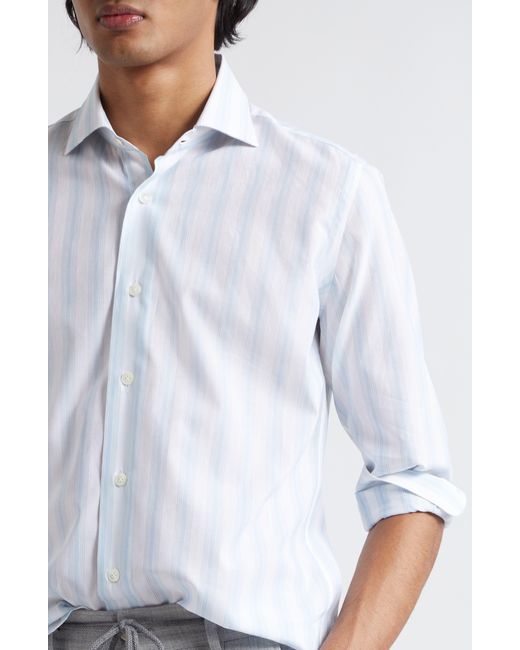 Eleventy White Stripe Cotton & Linen Button-up Shirt for men