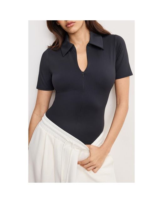 GOOD AMERICAN Blue Zip-Up Scuba Bodysuit