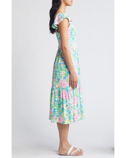 Lilly Pulitzer Blue Lilly Pulitzer Bayleigh Flutter Sleeve Tiered Midi Dress