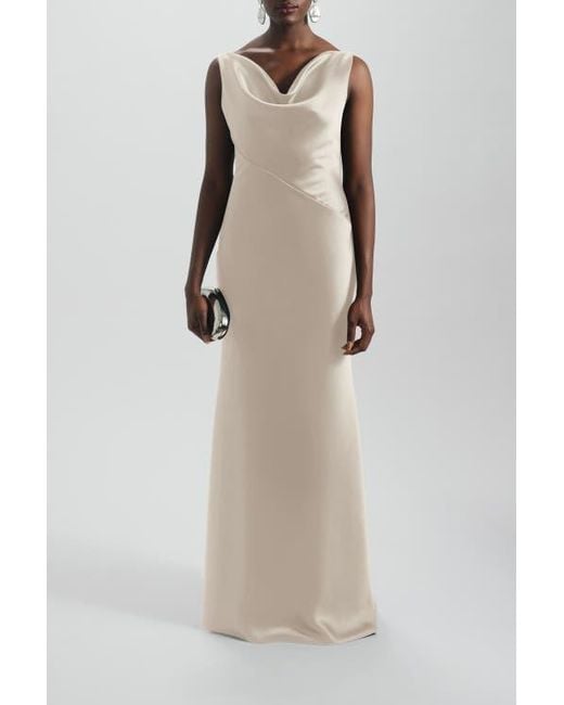 Amsale Natural Bias Cut Cowl Neck Dress