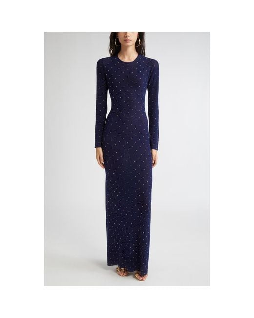 Rabanne Blue Studded Long Sleeve Wool Knit Dress