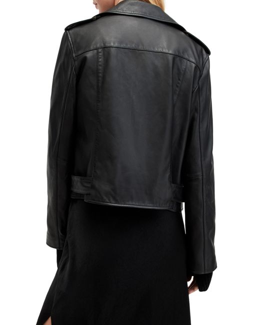 AllSaints Black Balfern Belted Leather Biker Jacket
