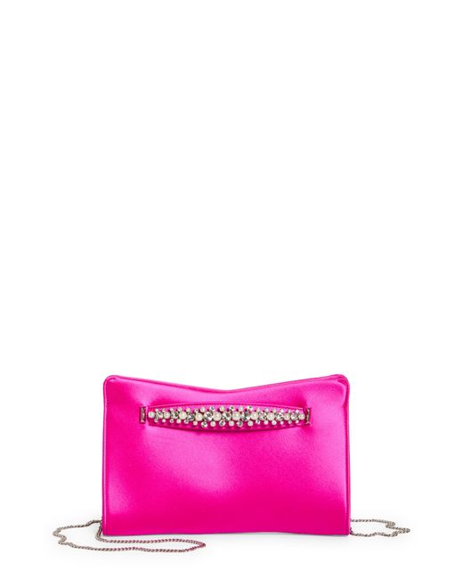 Jimmy Choo Pink Crystal Hand Strap Leather Clutch