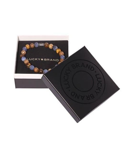 Lucky Brand Brown Jasper And Tigers Eye Beaded Elastic Bracelet for men