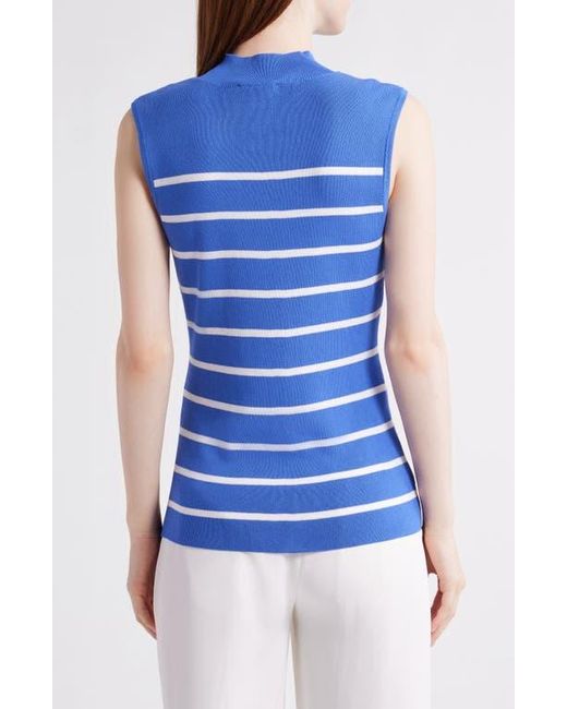 Tahari Blue Stripe Sleeveless Mock Neck Sweater