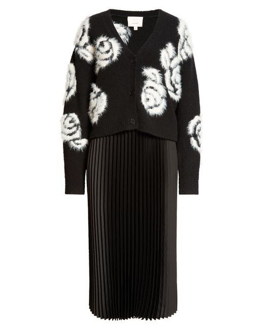 Cinq À Sept Black Aerin Abstract Floral Long Sleeve Sweater Dress