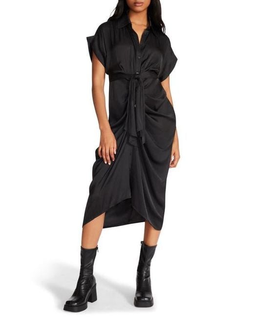Steve Madden Black Tori Tie Waist Midi Shirtdress