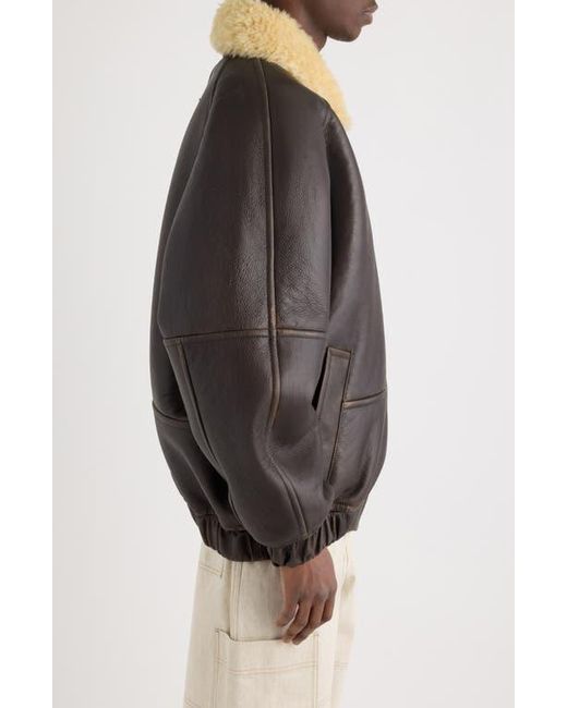 Jacquemus Black Le Bombardier Lambskin Leather & Genuine Shearling Aviator Jacket for men