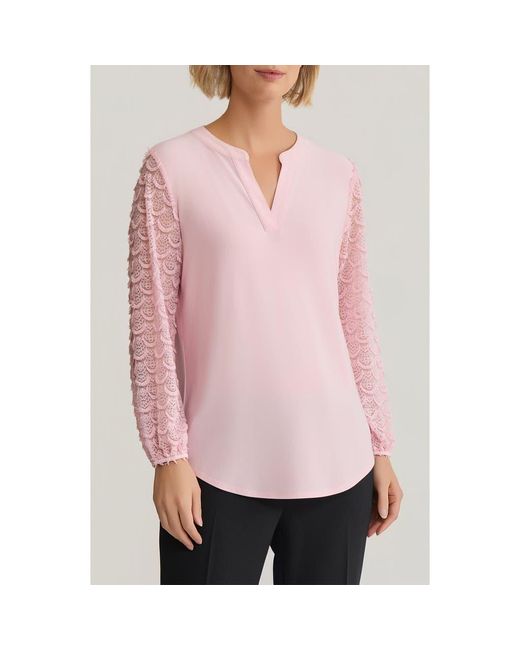 Kasper Pink Split Neck Lace Sleeve Tunic Top