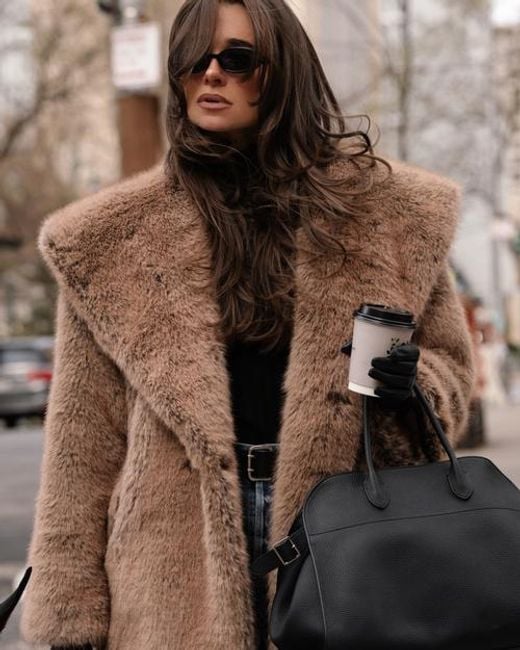 WeWoreWhat Brown Shawl Collar Faux Fur Jacket