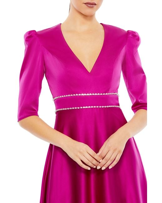 Mac Duggal Pink Rhinestone Trim Satin Gown