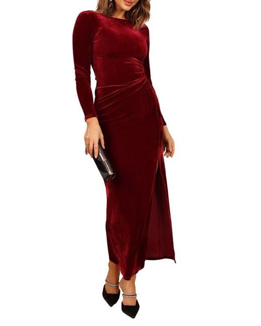 Petal & Pup Red Sarine Cutout Long Sleeve Velvet Maxi Cocktail Dress