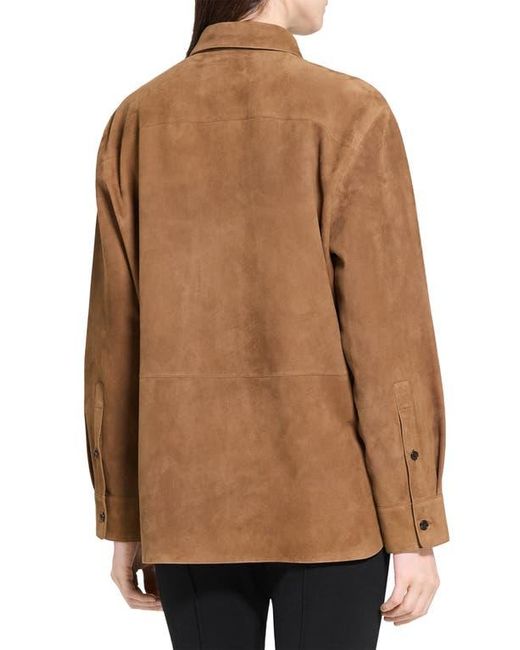 Theory Brown Classic Boxy Fit Suede Shirt Jacket