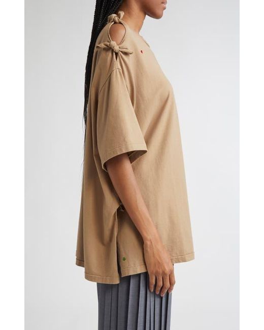 Undercover Brown Embroidered Bow Sleeve Cotton T-Shirt