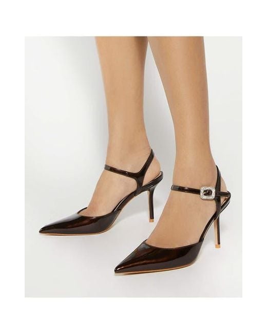 Dune Brown Channel Ankle Strap Pointed Toe Pump