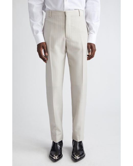 Alexander McQueen White Pinstripe Wool & Mohair Cigarette Pants for men