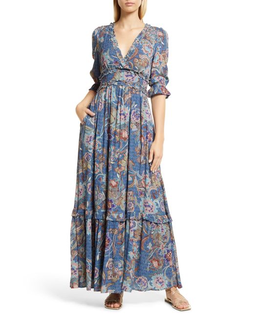 BTFL-life Blue Floral Ruffle Maxi Dress