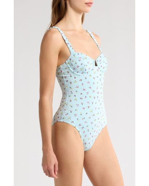 Solid & Striped Blue Verona Embroidered Seersucker One-Piece Swimsuit