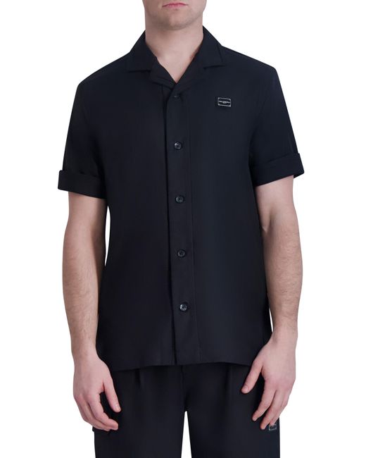 Karl Lagerfeld Solid Stretch Camp Shirt At Nordstrom in Blue for Men | Lyst