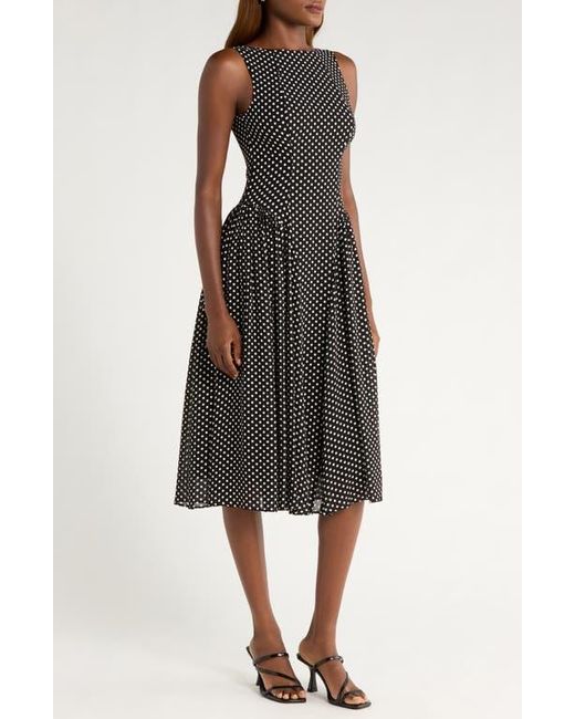 Reformation Black Anelis Polka Dot Sleeveless Fit & Flare Dress