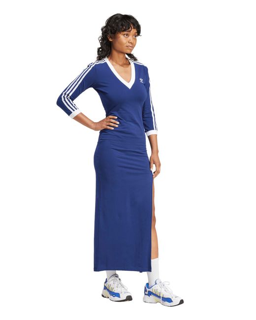 Adidas Blue 3-stripes Long Sleeve Maxi Dress