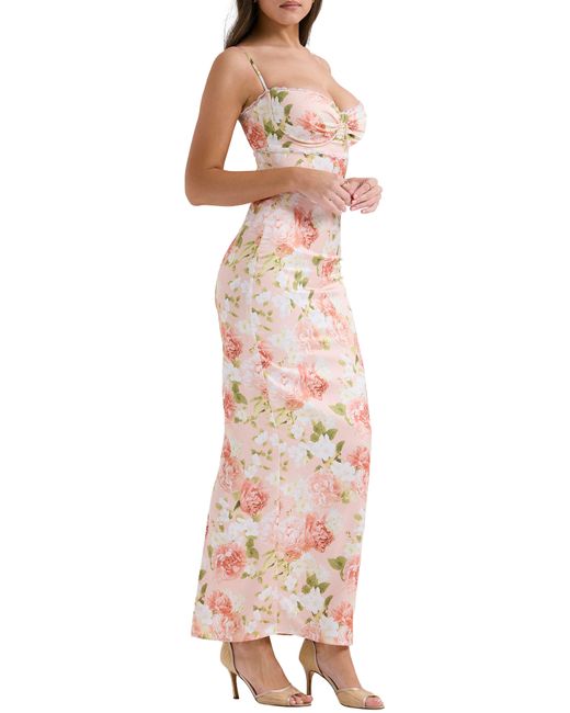 House Of Cb Multicolor Josefina Floral Bustier Bodice Stretch Satin Body-con Dress