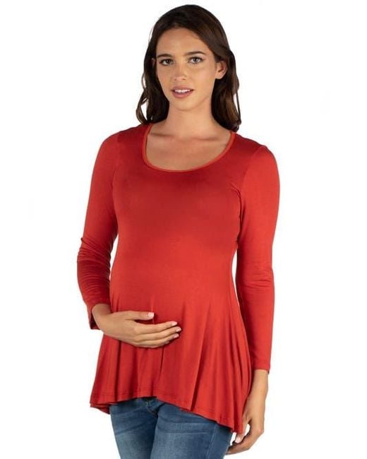 24seven Comfort Apparel Maternity Long Sleeve Swing Style Flared Tunic Top