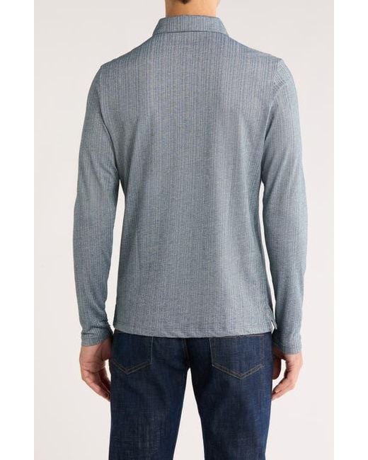 Robert Barakett Blue Monolif Stripe Long Sleeve Polo for men