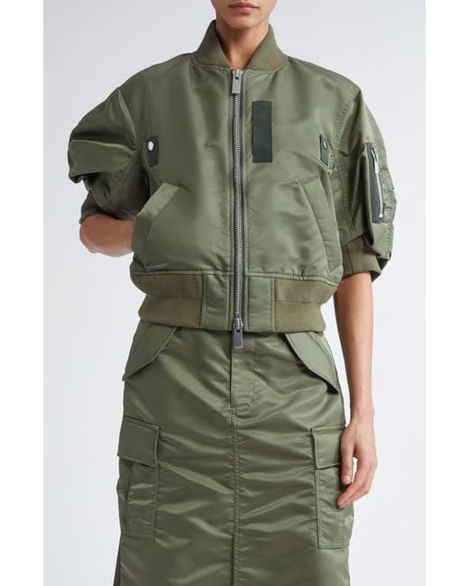 ■sacai■サカイ■Short Sleeve Nylon Twill Bomber Jacket■ Sacai Short Sleeve Nylon Twill Bomber Jacket in Green | Lyst