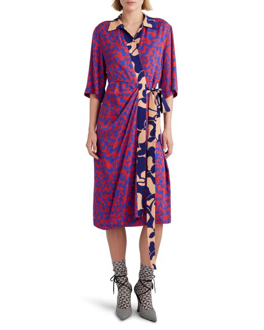 Dries Van Noten Purple Mixed Abstract Print Wrap Dress