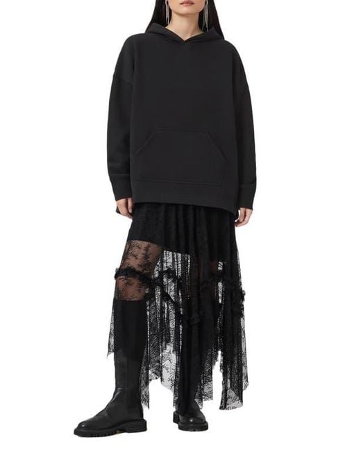 AllSaints Black Craneo Etienne Snakeprint Detail Cotton Blend Hoodie
