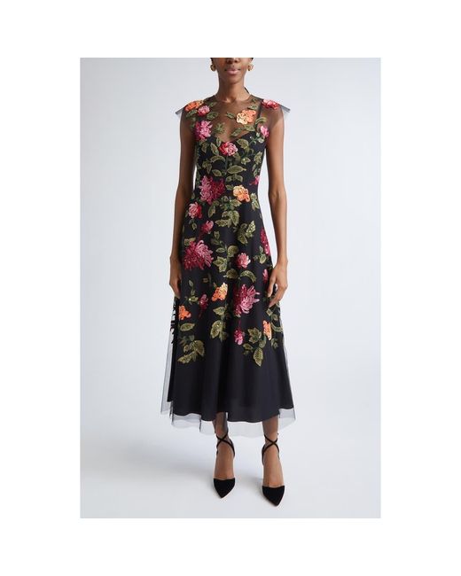embroidered tulle overlay dress Embellished Floral Detail A Line Gown