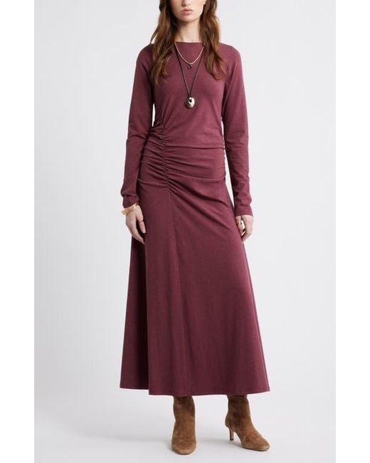 treasure and bond ruched dress Treasure & Bond Side Ruched Long Sleeve Stretch Cotton Dress in Red