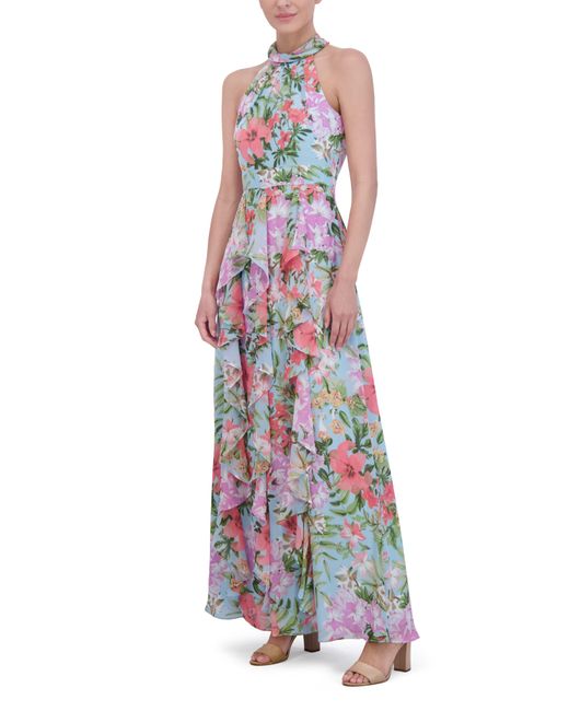 Eliza J White Floral Ruffle Detail Maxi Dress