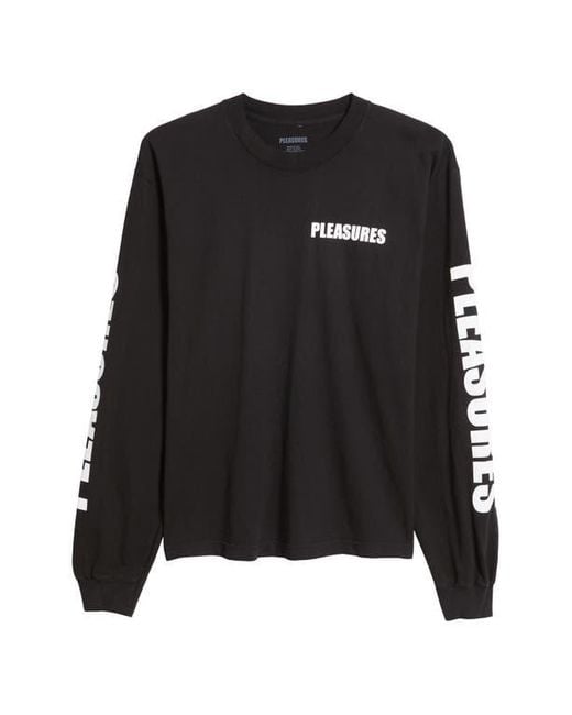 Pleasures Black Impact Staff Long Sleeve Cotton Graphic T-Shirt for men