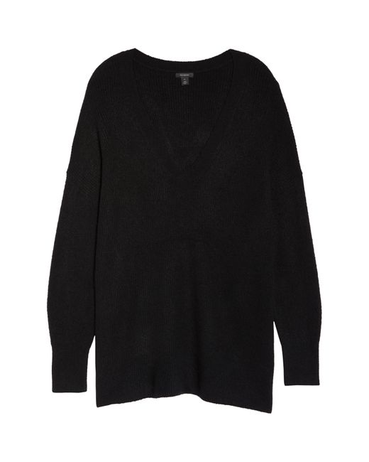 Halogen® Black Halogen(r) Ribbed V-neck Tunic Sweater