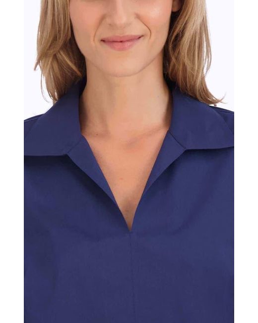 Foxcroft Blue Agnes Split Cuff Popover Blouse
