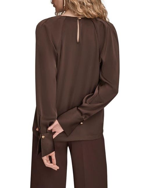 Donna Karan Brown Chain Detail Long Sleeve Top