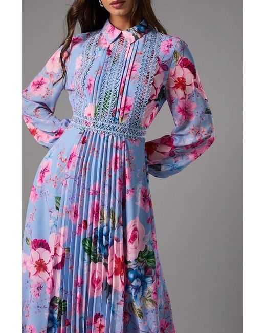 Coast Purple Pleated Lace Trim Long Sleeve Midi Dress