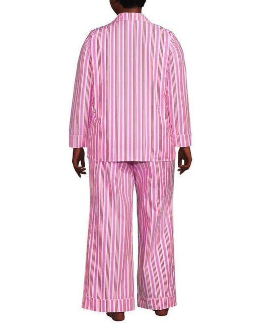 Lands' End Pink Cotton Poplin 2 Piece Pajama Set