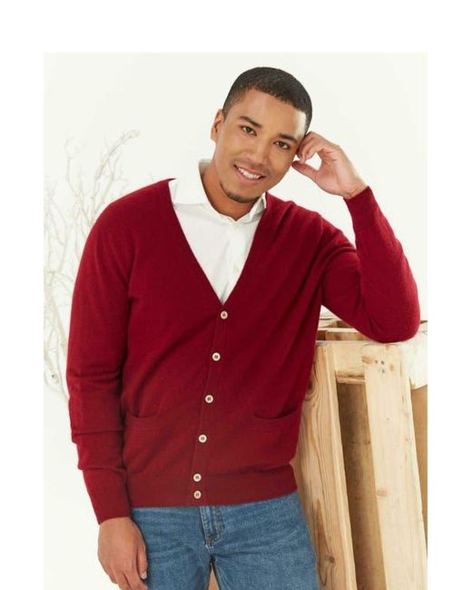 GOBI Mongolian Cashmere Red Essential Cashmere V-Neck Cardigan for men