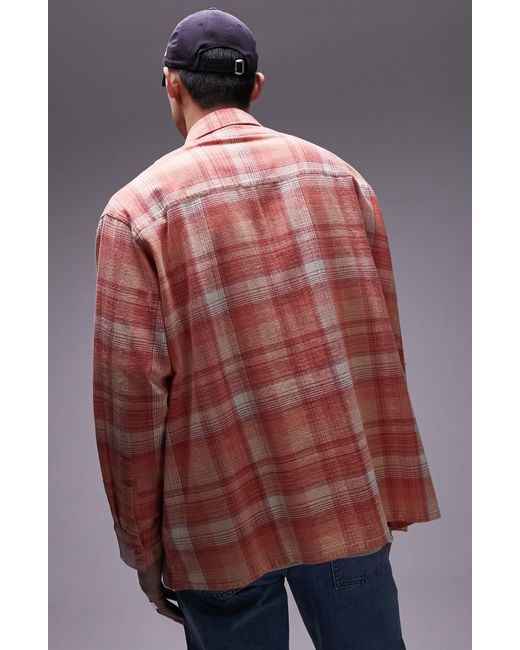 Topman Red Relaxed Fit Plaid Button-up Shirt for men