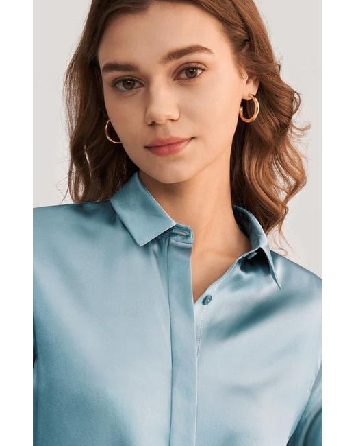 LILYSILK Blue Basic Concealed Placket Silk Shirt