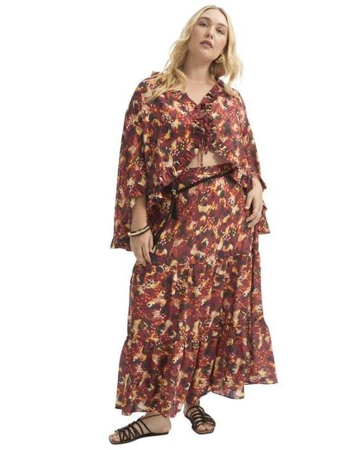 June + Vie Brown Tiered Printed Maxi Skirt